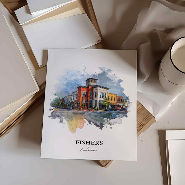 Fishers, Indiana Wall Art, Fishers Print, Indiana Watercolor Art, Hamilton County IN Gift, Travel Print, Travel Poster, Housewarming Gift