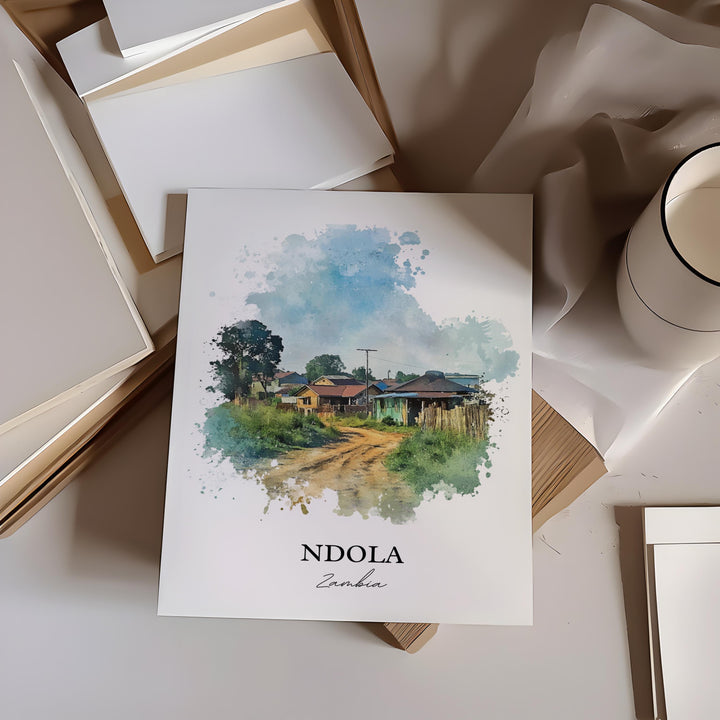 Ndola Wall Art, Zambia Print, Zambia Watercolor Art, Ndola Zambia Gift, Travel Print, Travel Poster, Housewarming Gift