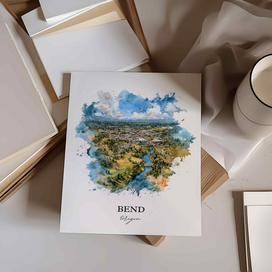 Bend, Oregon Wall Art, Bend Print, Bend OR Watercolor Art, Bend Oregon Gift, Travel Print, Travel Poster, Housewarming Gift