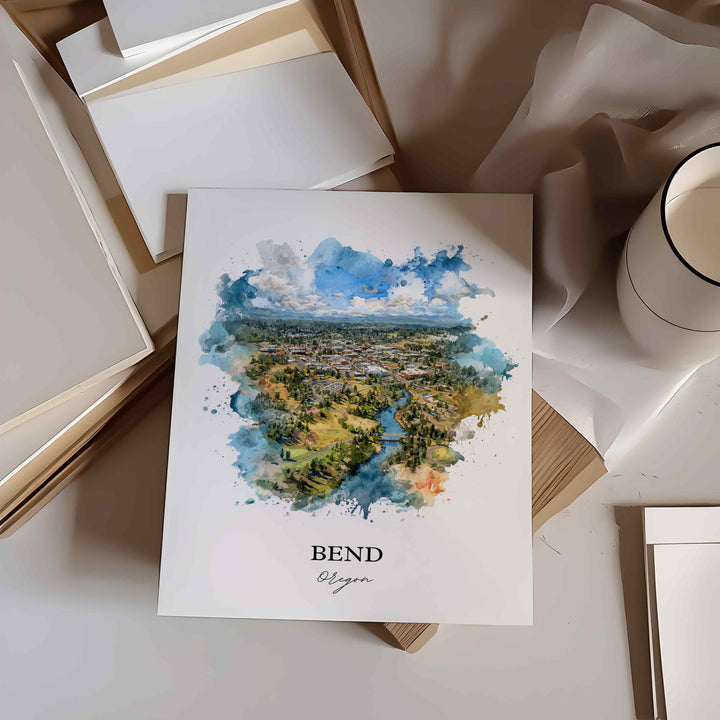 Bend, Oregon Wall Art, Bend Print, Bend OR Watercolor Art, Bend Oregon Gift, Travel Print, Travel Poster, Housewarming Gift