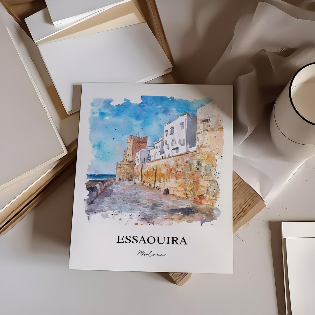 Essaouira Wall Art, Essaouira Print, Morocco Watercolor Art, Essaouira Gift, Travel Print, Travel Poster, Housewarming Gift