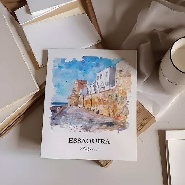 Essaouira Wall Art, Essaouira Print, Morocco Watercolor Art, Essaouira Gift, Travel Print, Travel Poster, Housewarming Gift