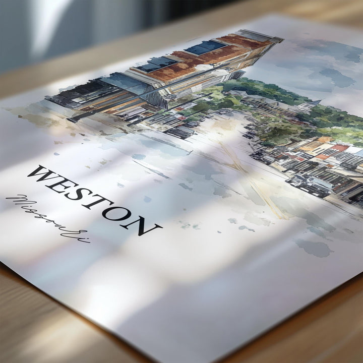 Weston MO Wall Art, Platte County Print, Missouri Watercolor Art, Weston Missouri Gift, Travel Print, Travel Poster, Housewarming Gift