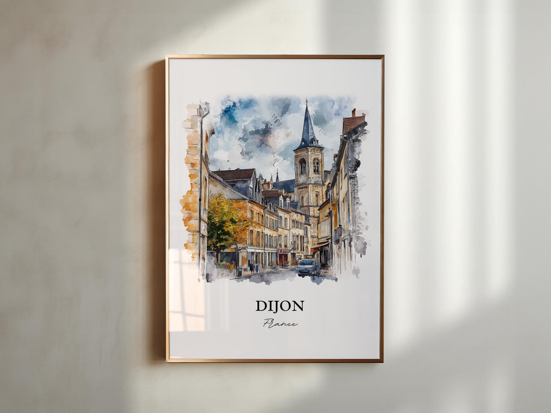 Dijon France Wall Art, Burgundy Region Print, France Watercolor Art, Dijon FR Gift, Travel Print, Travel Poster, Housewarming Gift