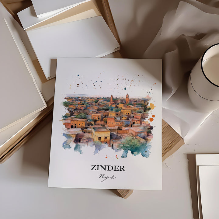 Zinder Niger Wall Art, Niamey Print, Niger Watercolor Art, Zinder Niger Gift, Travel Print, Travel Poster, Housewarming Gift