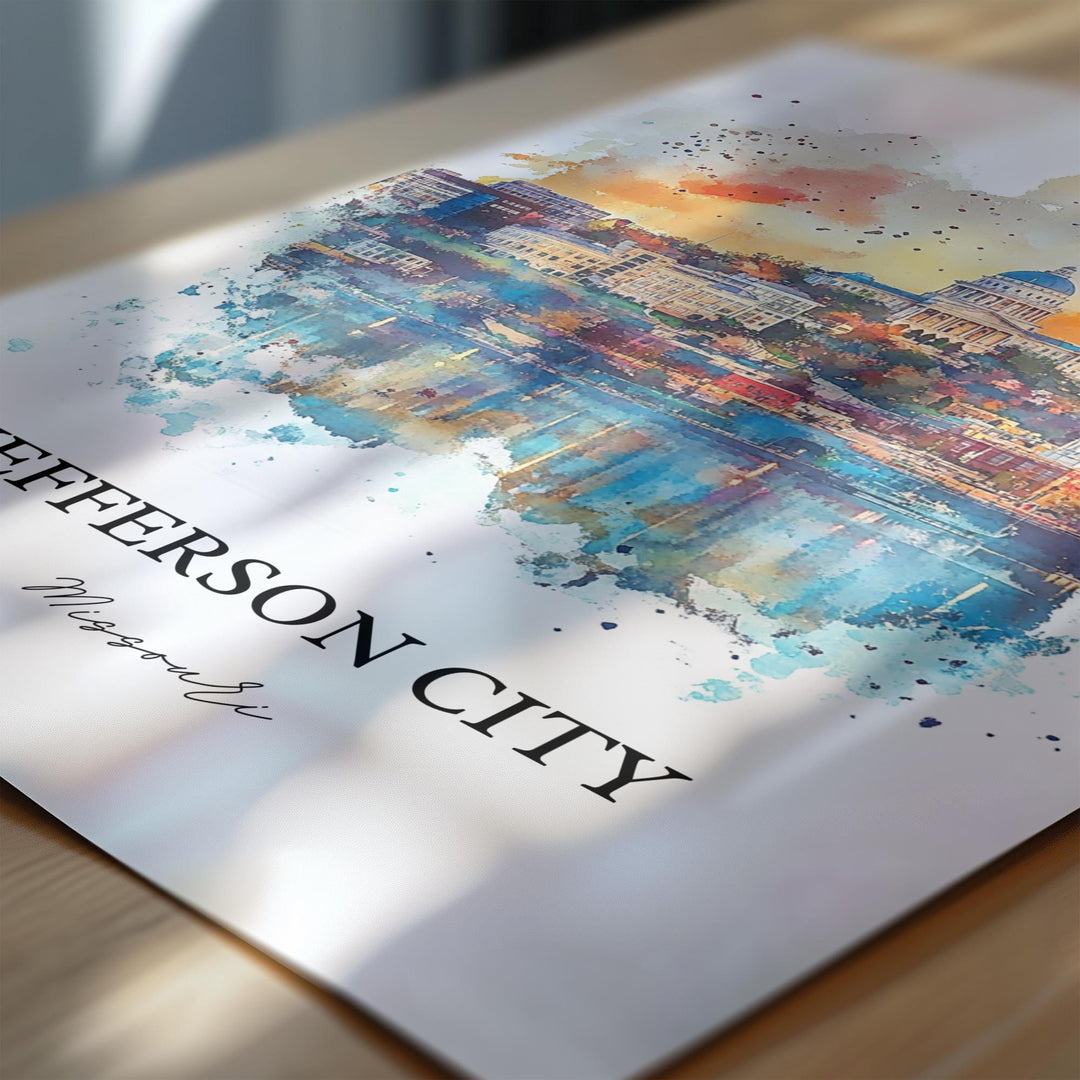 Jefferson City MO Wall Art, Missouri Print, Missouri Watercolor Art, Jefferson City Gift, Travel Print, Travel Poster, Housewarming Gift