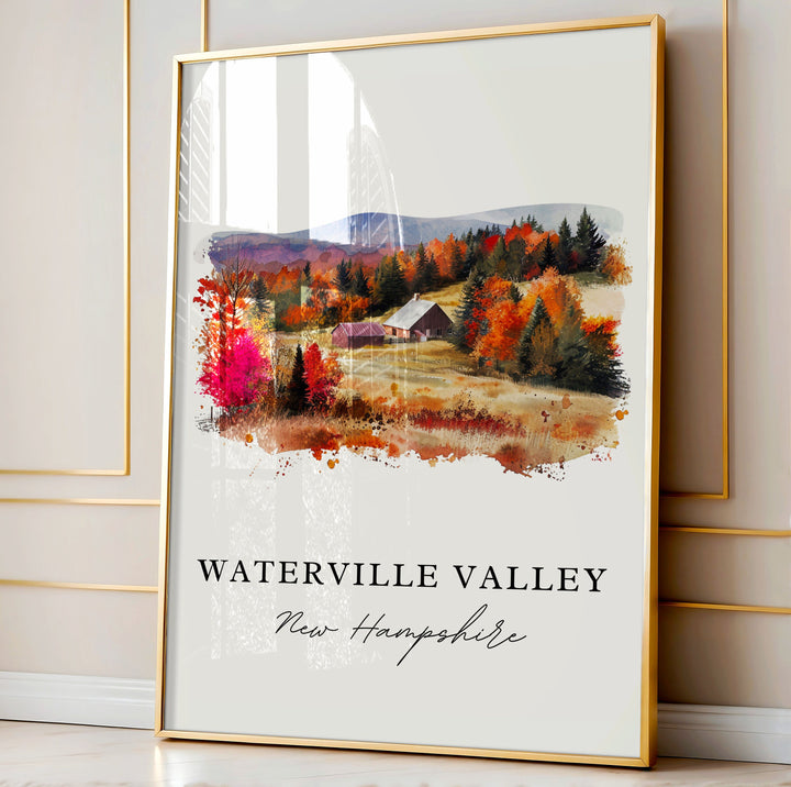 Waterville Valley traditional travel art - New Hampshire, Waterville Valley print, Wedding gift, Birthday present, Custom Text, Perfect Gift