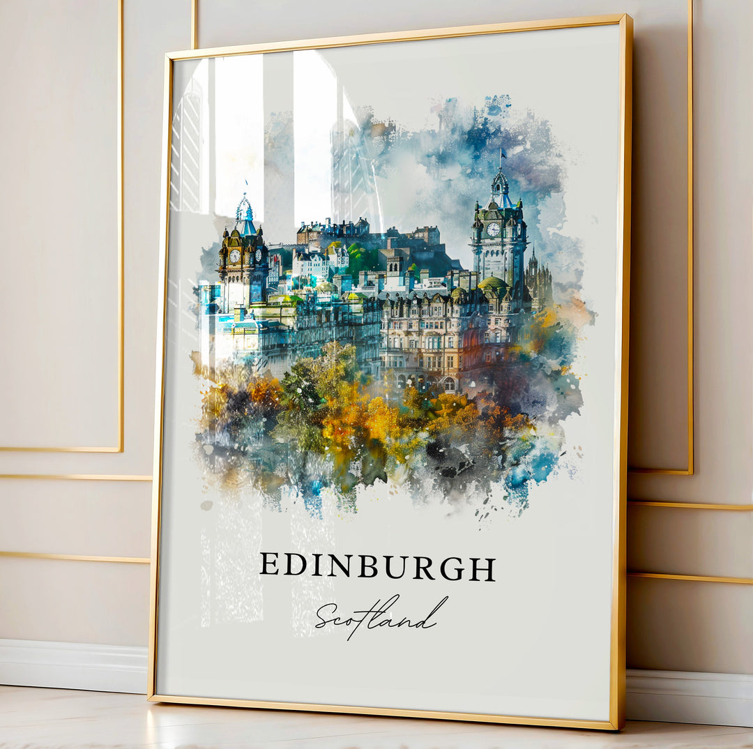 Edinburgh Wall Art, Edinburgh Print, Edinburgh Scotland Watercolor Art, Scotland Gift,