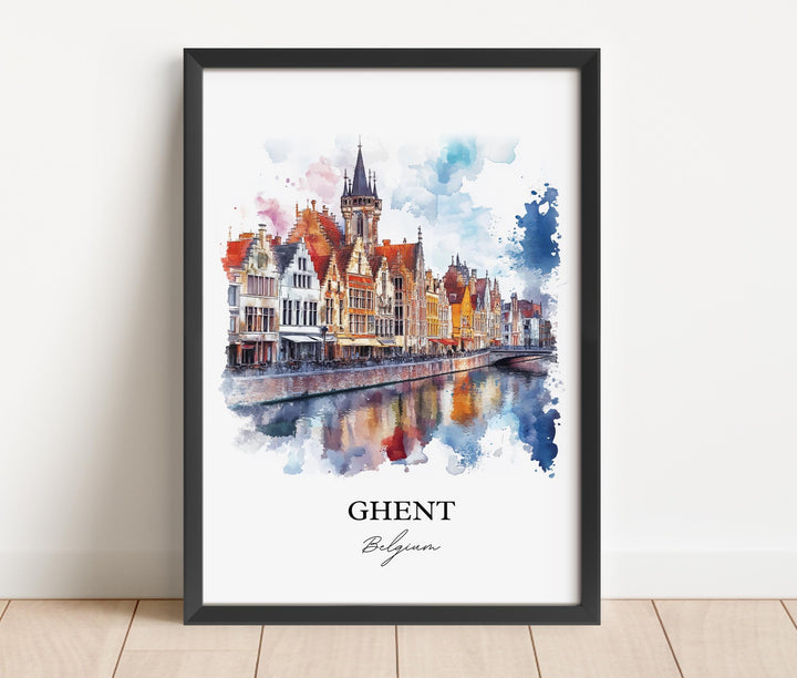 Ghent Wall Art, Ghent Belgium Print, Belgium Watercolor Art, Ghent Belgium Gift, Travel Print, Travel Poster, Housewarming Gift