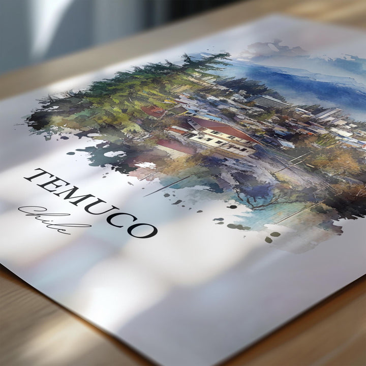 Temuco Chile Wall Art, Araucanía Region Print, Chile Watercolor Art, Temuco Chile Gift, Travel Print, Travel Poster, Housewarming Gift