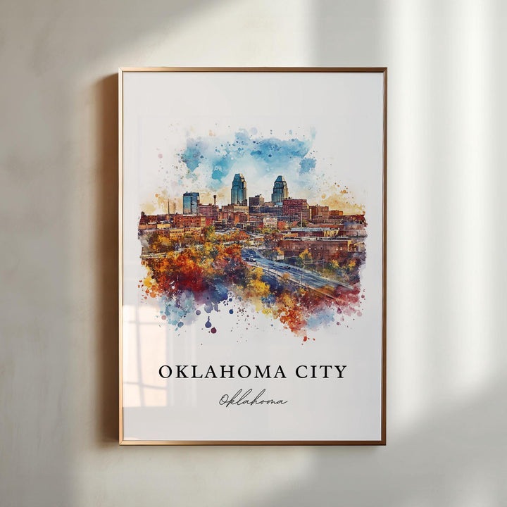 Oklahoma City Wall Art, OKC Print, Oklahoma City Watercolor Art, OKC Skyline Gift,