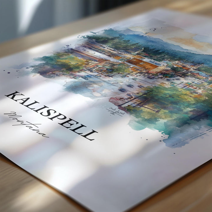 Kalispell MT Wall Art, Glacier National Park Print, Montana Watercolor Art, Kalispell Gift, Travel Print, Travel Poster, Housewarming Gift