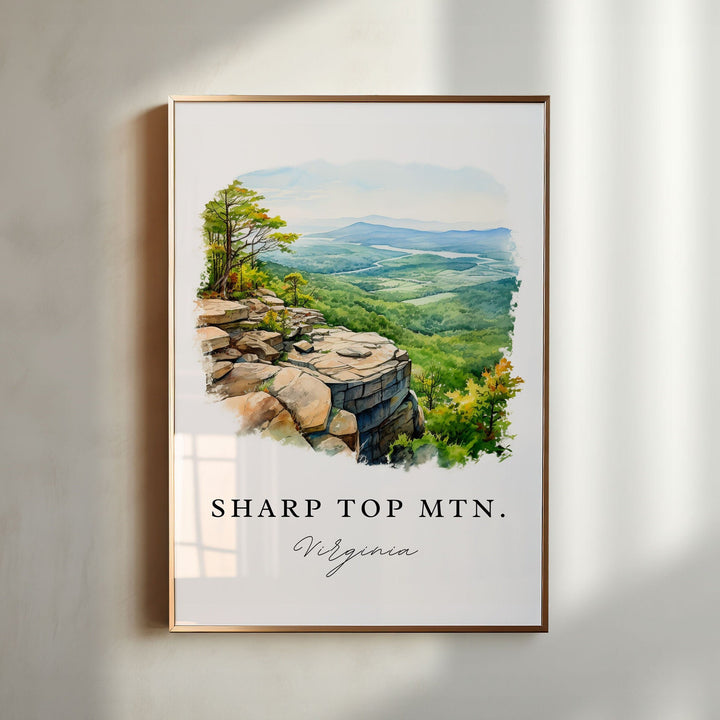 Sharp Top Mountain wall travel art - Virginia, Sharp Top Mtn poster print, Wedding gift, Birthday present, Custom Text, Perfect Gift