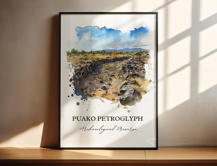 Puako Petroglyph Art, Puako Hawaii Print, Kailua-Kona Watercolor Art, Puako HI Gift, Travel Print, Travel Poster, Housewarming Gift