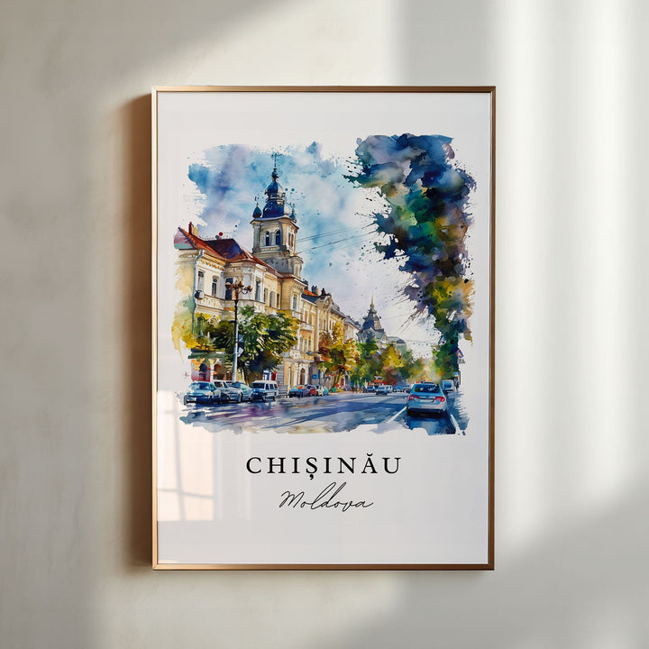 Chisinau watercolor travel art - Moldova, Chisinau print, Chisinau Wedding gift, Birthday present, Custom Text, Perfect Gift