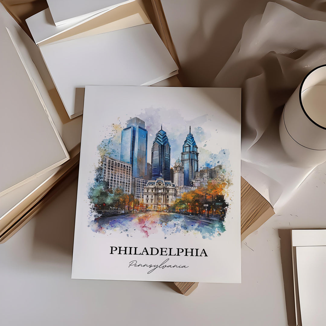 Philadelphia Wall Art, Philadelphia Print, Philly Watercolor Art, Philadelphia Gift, Travel Print, Travel Poster, Housewarming Gift