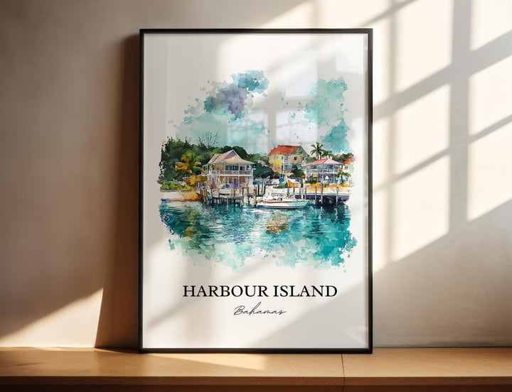 Harbour Island Wall Art, Harbour Island Print, Bahamas Watercolor Art, Harbour Island Gift, Travel Print, Travel Poster, Housewarming Gift