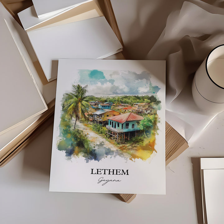 Lethem Guyana Wall Art, Guyana Print, Guyana Watercolor Art, Lethem Guyana Gift, Travel Print, Travel Poster, Housewarming Gift