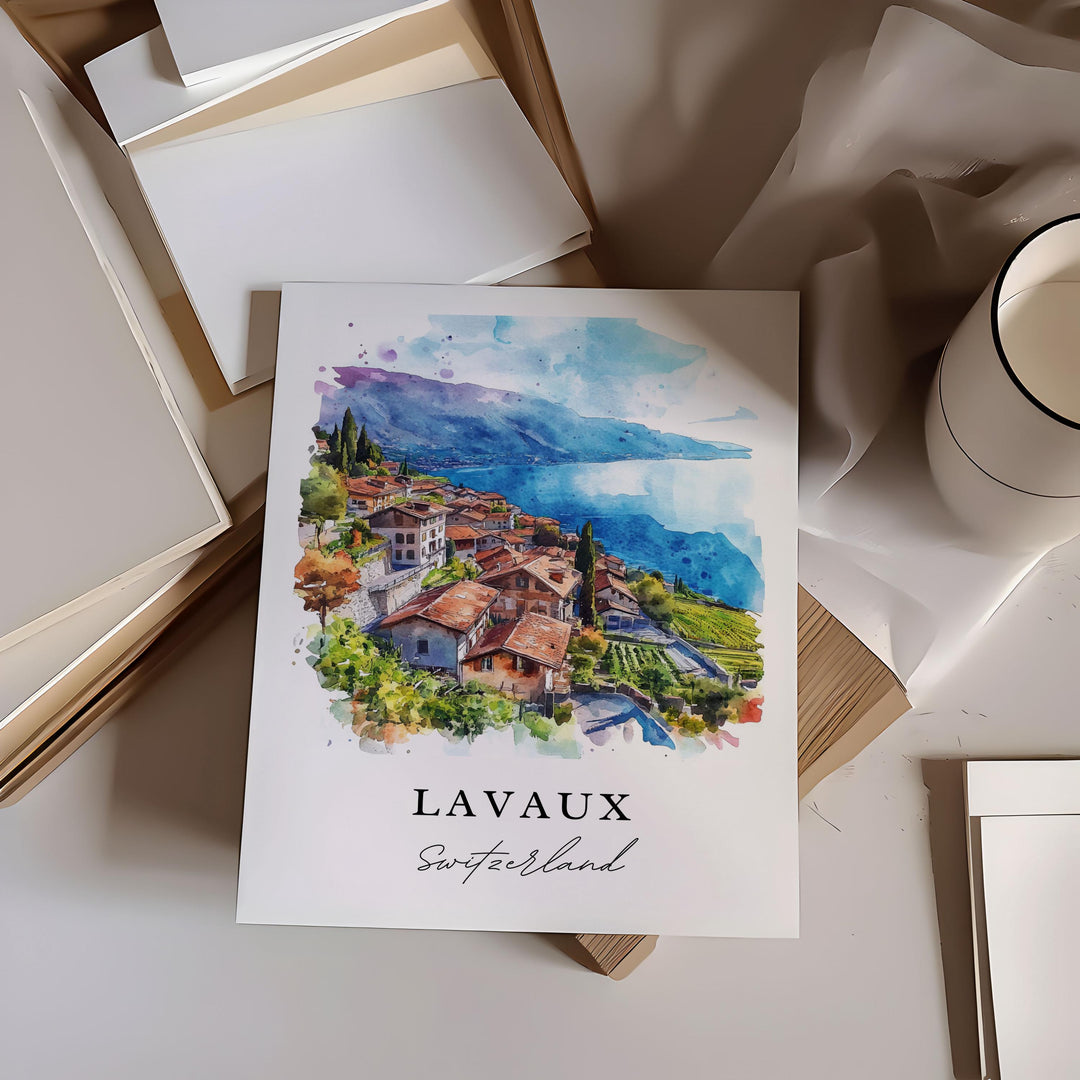 Lavaux Switzerland Wall Art, Lavaux Print, Lavaux Region Watercolor Art, Lavaux Swiss Gift,