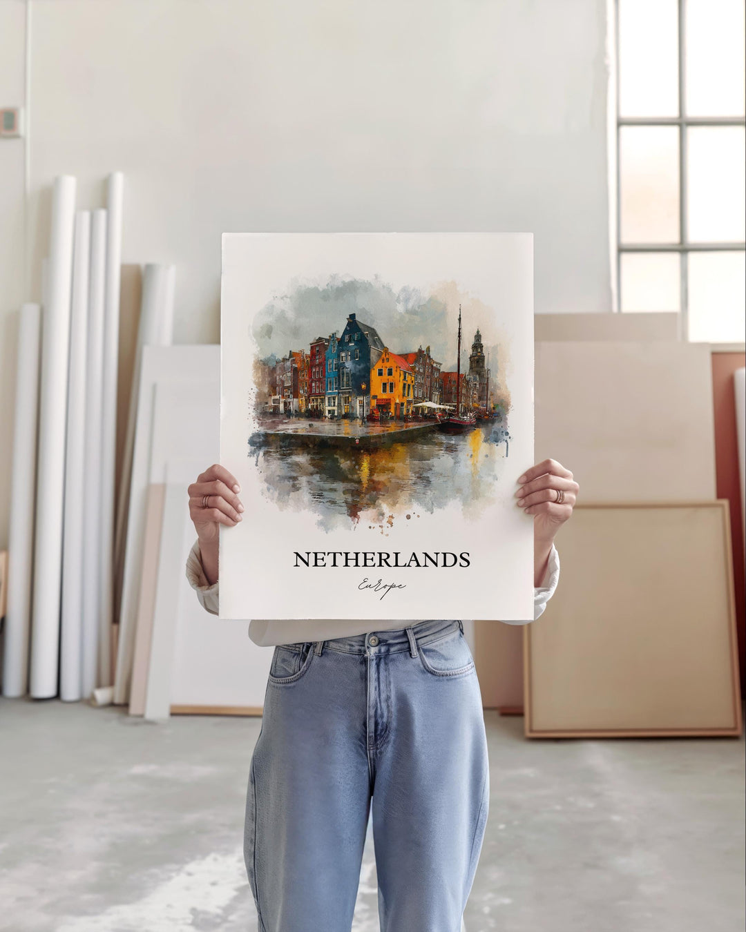 Netherlands Wall Art, Netherlands Print, Netherlands Watercolor Art, Amsterdam Gift, Travel Print, Travel Poster, Housewarming Gift