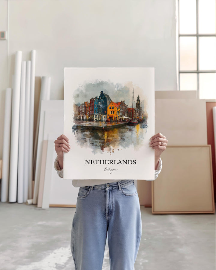 Netherlands Wall Art, Netherlands Print, Netherlands Watercolor Art, Amsterdam Gift, Travel Print, Travel Poster, Housewarming Gift