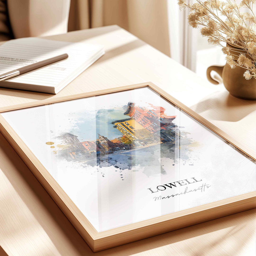 Lowell MA Wall Art, Lowell Print, Lowell Massachusetts Watercolor Art, Middlesex County Gift, Travel Print, Travel Poster, Housewarming Gift