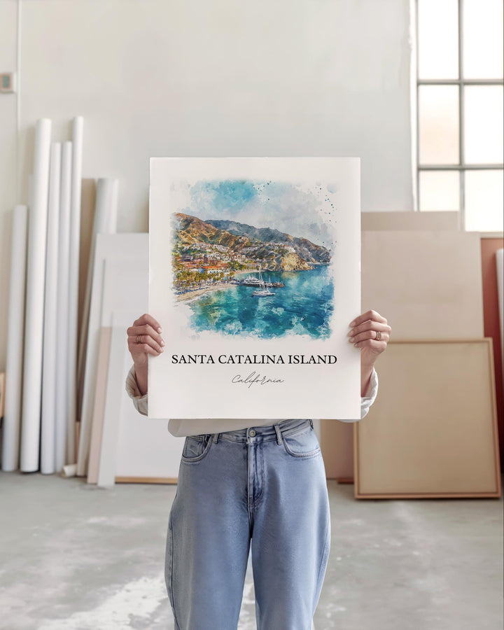 Santa Catalina Wall Art, Catalina Islands Print, LA Watercolor Art, Catalina Island Gift, Travel Print, Travel Poster, Housewarming Gift