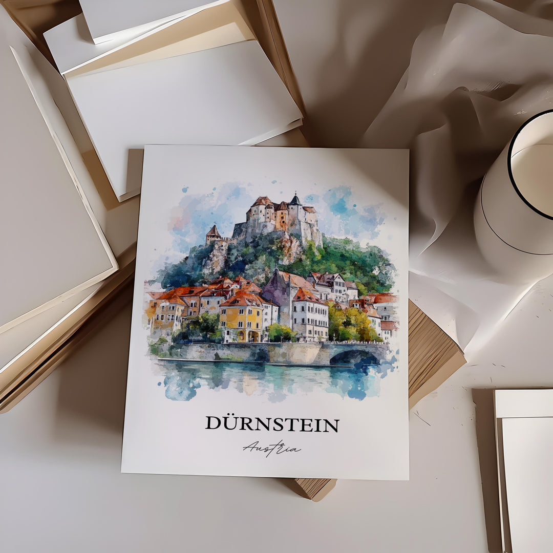 Durnstein Wall Art, Durnstein Print, Austria Watercolor Art, Durnstein Gift, Travel Print, Travel Poster, Housewarming Gift
