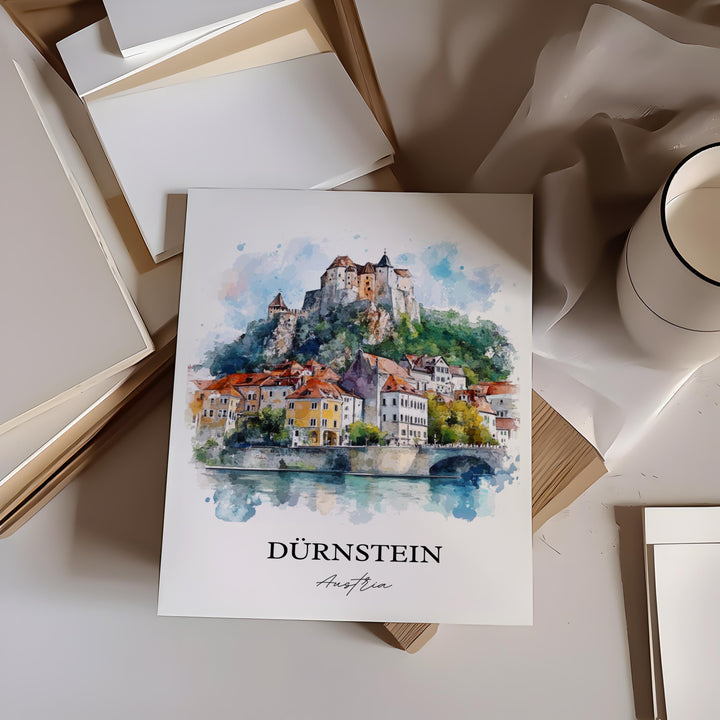 Durnstein Wall Art, Durnstein Print, Austria Watercolor Art, Durnstein Gift, Travel Print, Travel Poster, Housewarming Gift