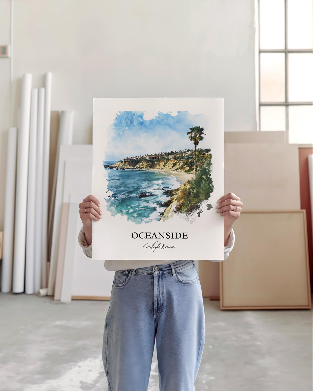 Oceanside CA Wall Art, Harbor Beach Print, SoCal Watercolor Art, Oceanside CA Gift, Travel Print, Travel Poster, Housewarming Gift