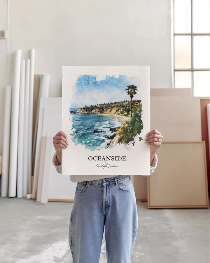 Oceanside CA Wall Art, Harbor Beach Print, SoCal Watercolor Art, Oceanside CA Gift, Travel Print, Travel Poster, Housewarming Gift