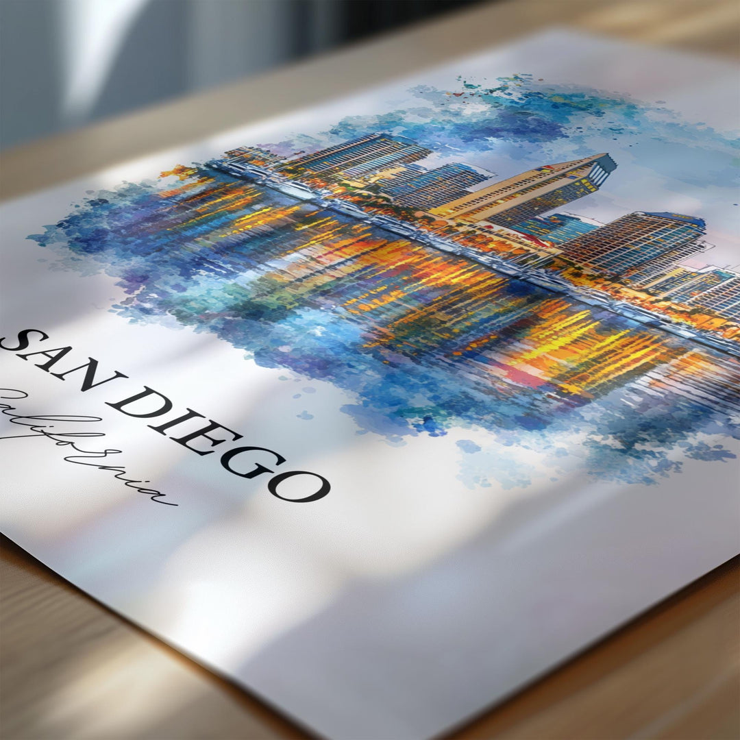 San Diego Wall Art, San Diego Print, San Diego Watercolor Art, San Diego Skyline Gift, Travel Print, Travel Poster, Housewarming Gift