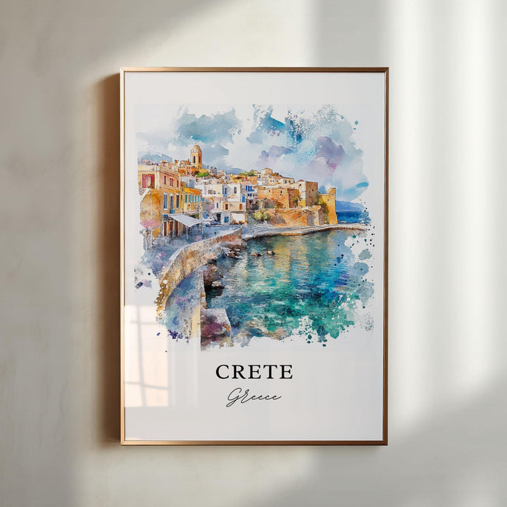 Crete Wall Art, Crete Greece Print, Crete Island Watercolor Art, Crete Greece Gift, Travel Print, Travel Poster, Housewarming Gift