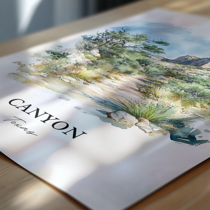 Canyon Texas Wall Art, Randall County Print, Texas Watercolor Art, Canyon Texas Gift, Travel Print, Travel Poster, Housewarming Gift