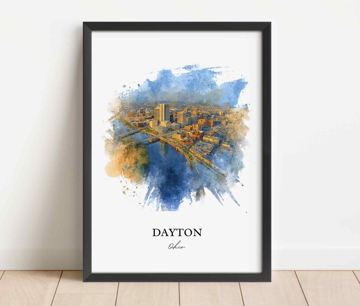 Dayton Ohio Wall Art, Dayton Print, Dayton OH Watercolor Art, Dayton Ohio Skyline Gift, Travel Print, Travel Poster, Housewarming Gift