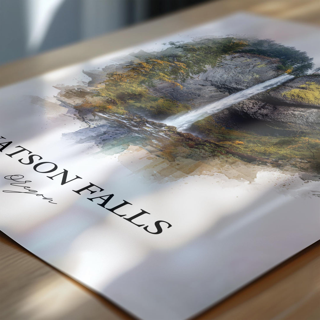Watson Falls, Oregon, USA – Watercolor Art Print
