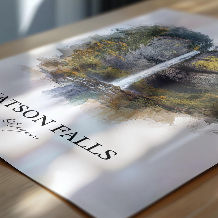 Watson Falls, Oregon, USA – Watercolor Art Print