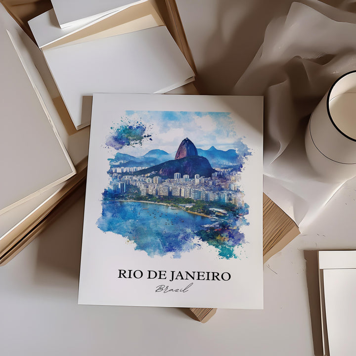 Rio de Janeiro Wall Art, Rio Skyline Print, Brazil Watercolor Art, Rio de Janeiro Gift, Travel Print, Travel Poster, Housewarming Gift