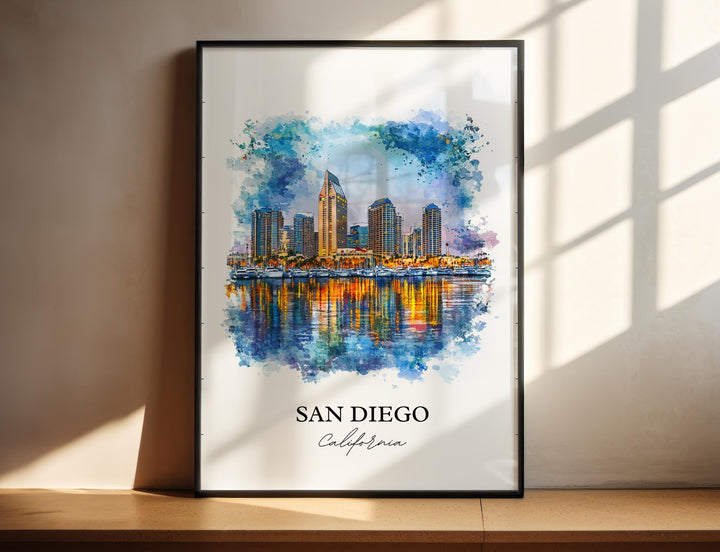 San Diego Wall Art, San Diego Print, San Diego Watercolor Art, San Diego Skyline Gift, Travel Print, Travel Poster, Housewarming Gift