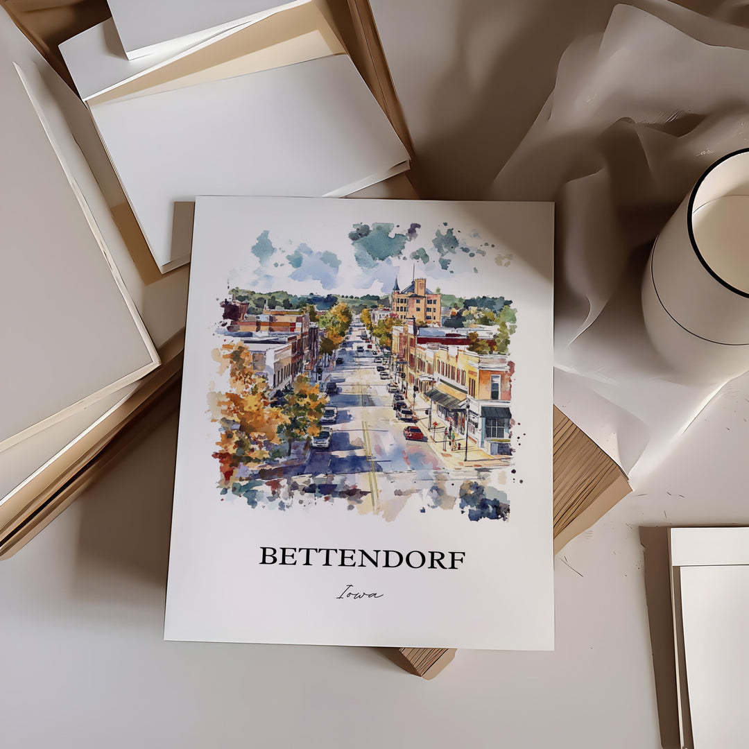 Bettendorf, Iowa, Watercolor Art Print