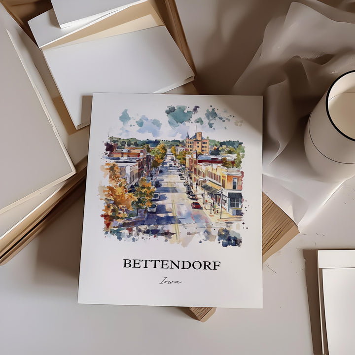 Bettendorf, Iowa, Watercolor Art Print