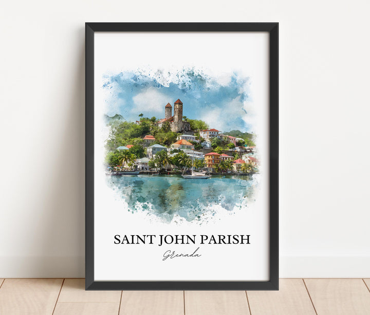 Saint John Parish Wall Art, Grenada Print, Grenada Watercolor, Grenada Gift, Grenada Travel Print, Travel Poster, Housewarming Gift