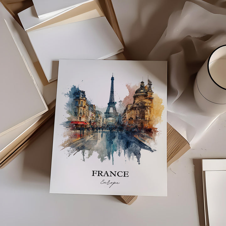 France Wall Art, France Print, France Watercolor Art, France Country Gift, Travel Print, Travel Poster, Housewarming Gift