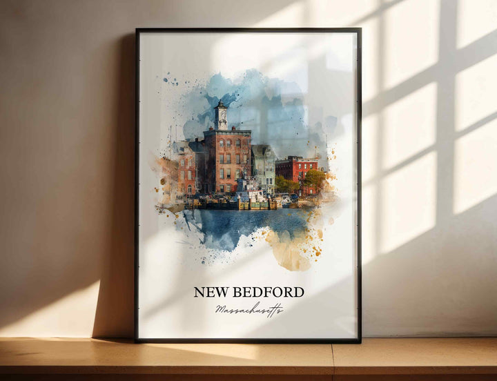 New Bedford MA Wall Art, Bristol County Print, Massachusetts Watercolor, New Bedford Gift, Travel Print, Travel Poster, Housewarming Gift