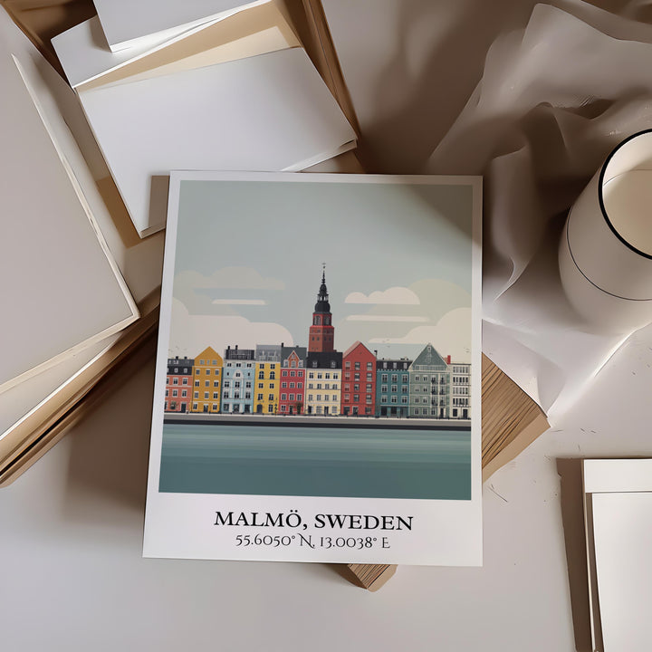 Malmo Sweden Art, Malmo Retro Travel Art, Malmo Home Decor, Malmo Sweden Gift, Sweden Travel Art, Travel Prints, Housewarming Gift