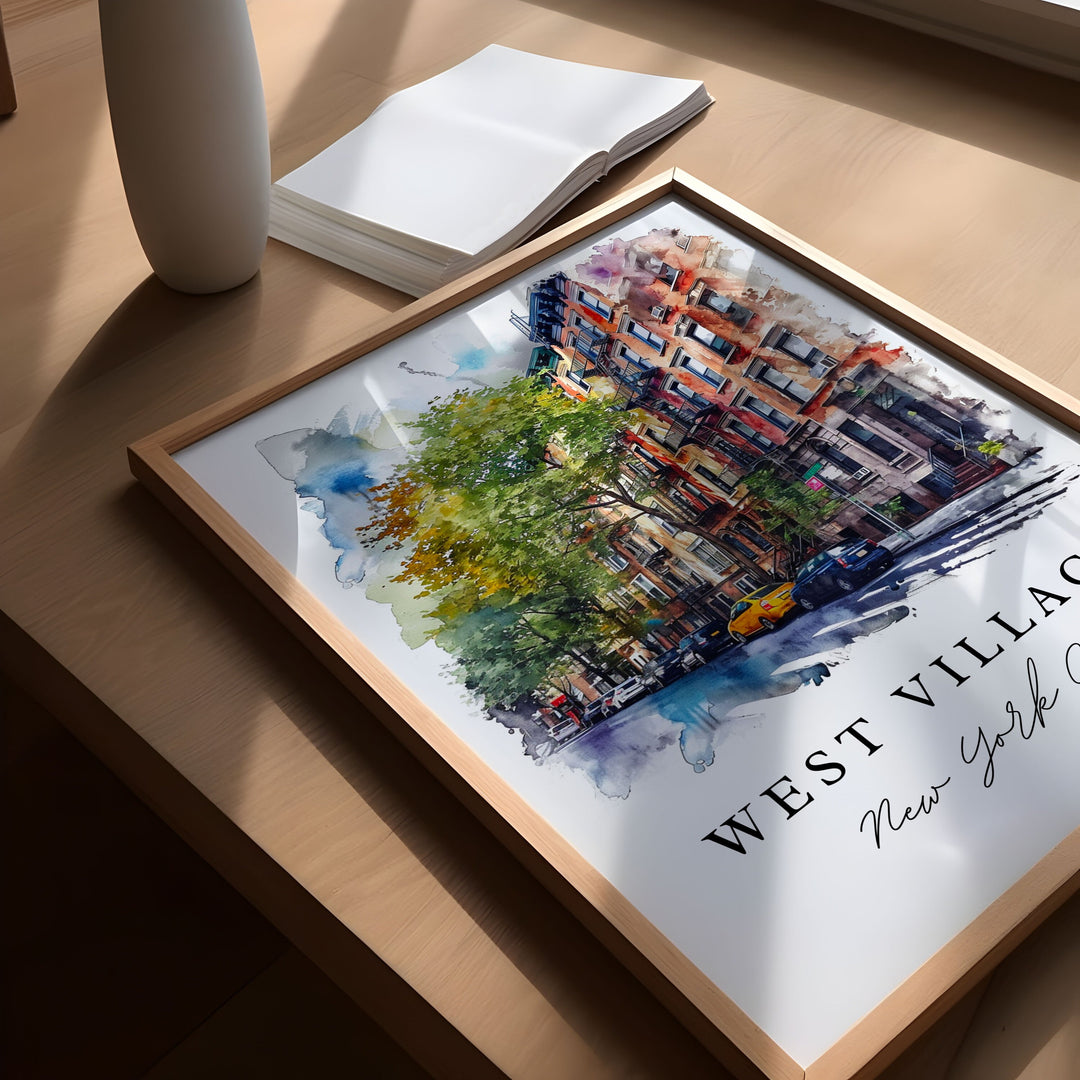 West Village NYC watercolor travel art - Manhattan, West Village print, Wedding gift, Birthday present, Custom Text, Perfect Gift