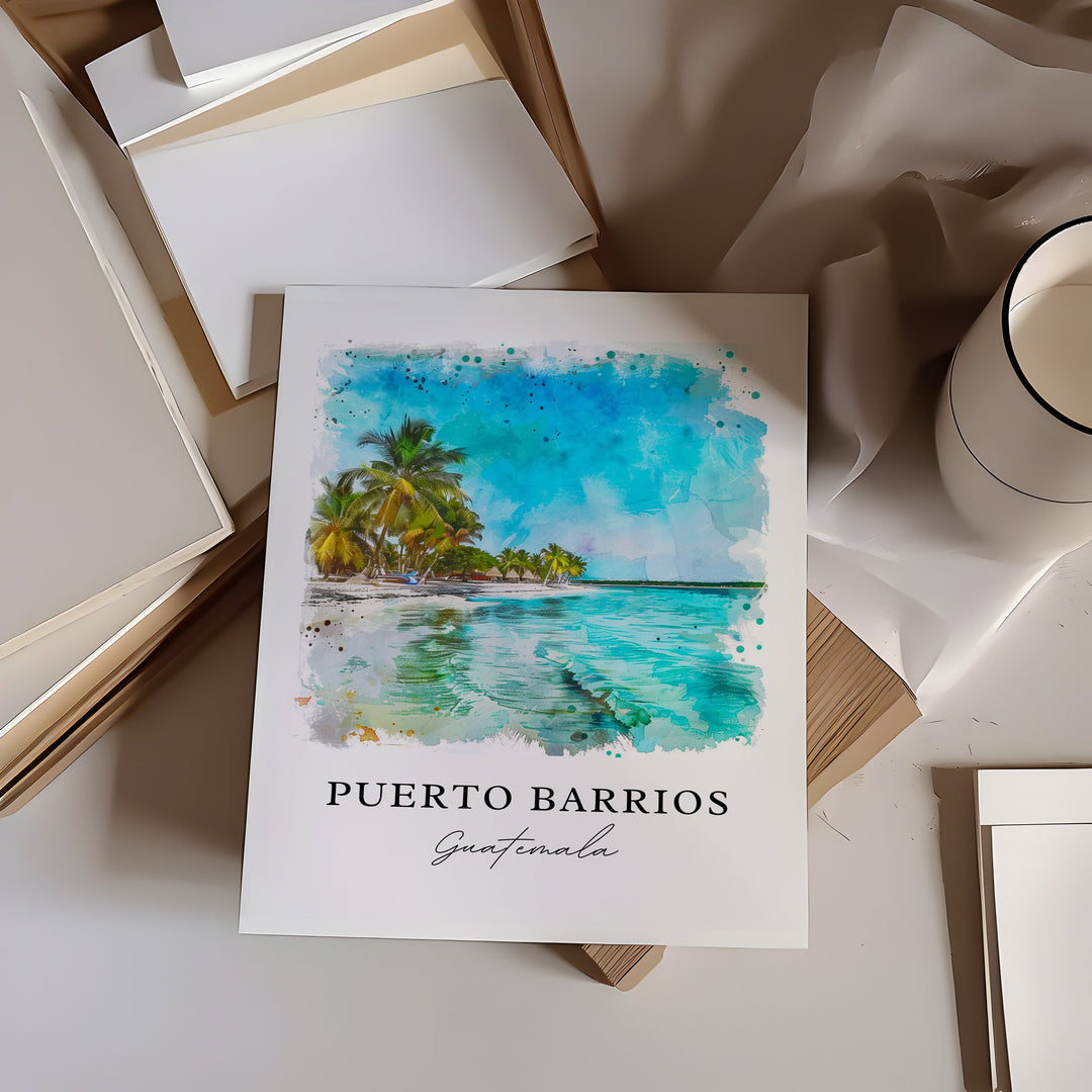 Puerto Barrios Art, Puerto Barrios Print, Guatemala Watercolor, Puerto Barrios Guatemala Gift, Travel Print, Honduras Travel Poster