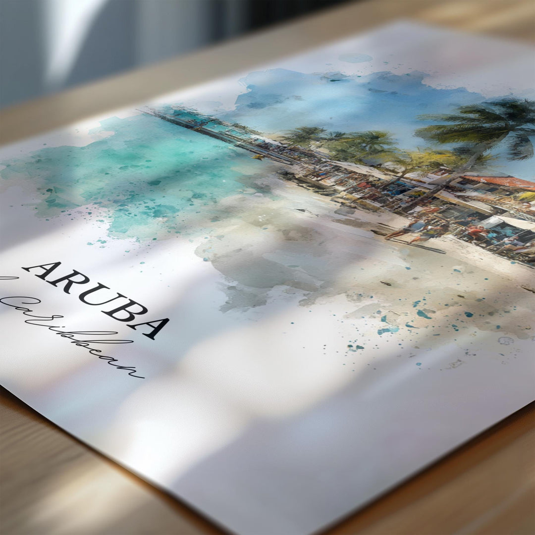 Aruba Wall Art, Aruba Print, Aruba Watercolor Art, Aruba Caribbean Gift, Travel Print, Travel Poster, Housewarming Gift