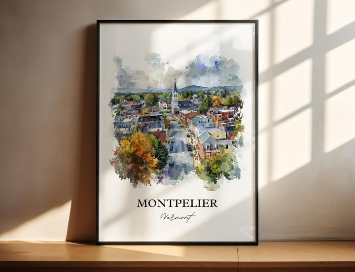 Montpelier VT Wall Art, Washington County Print, Vermont Watercolor Art, Montpelier VT Gift, Travel Print, Travel Poster, Housewarming Gift