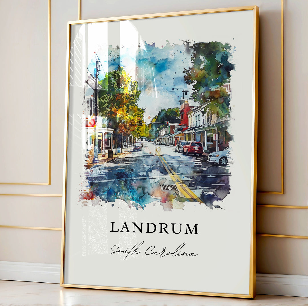 Landrum SC Wall Art, Landrum Print, Spartanburg SC Watercolor Art, Landrum SC Gift,